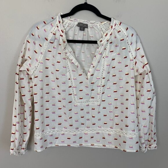 J. Crew Point Sur Cream Colored Popover Metallic Clip Dot Size Small - Picture 1 of 11